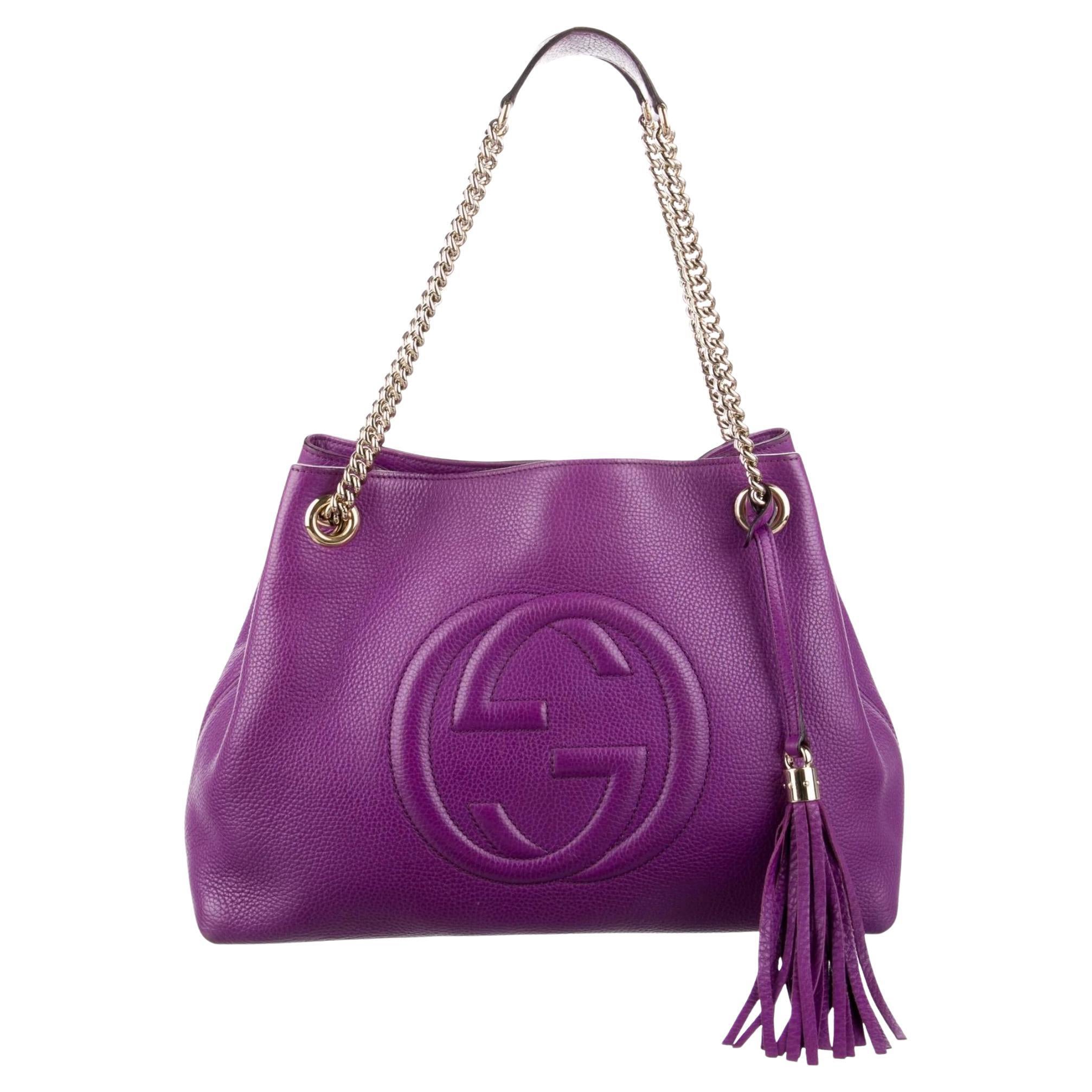 Gucci Pebbled Calfskin Purple Soho Chain Shoulder Bag Medium