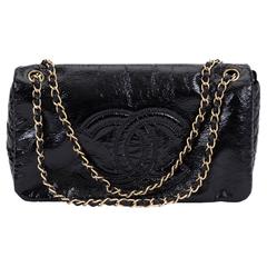 Chanel Black Patent Stitched Flap Bag
