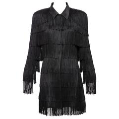 Norma Kamali OMO Black Fringe Long Jacket, Circa 1980's