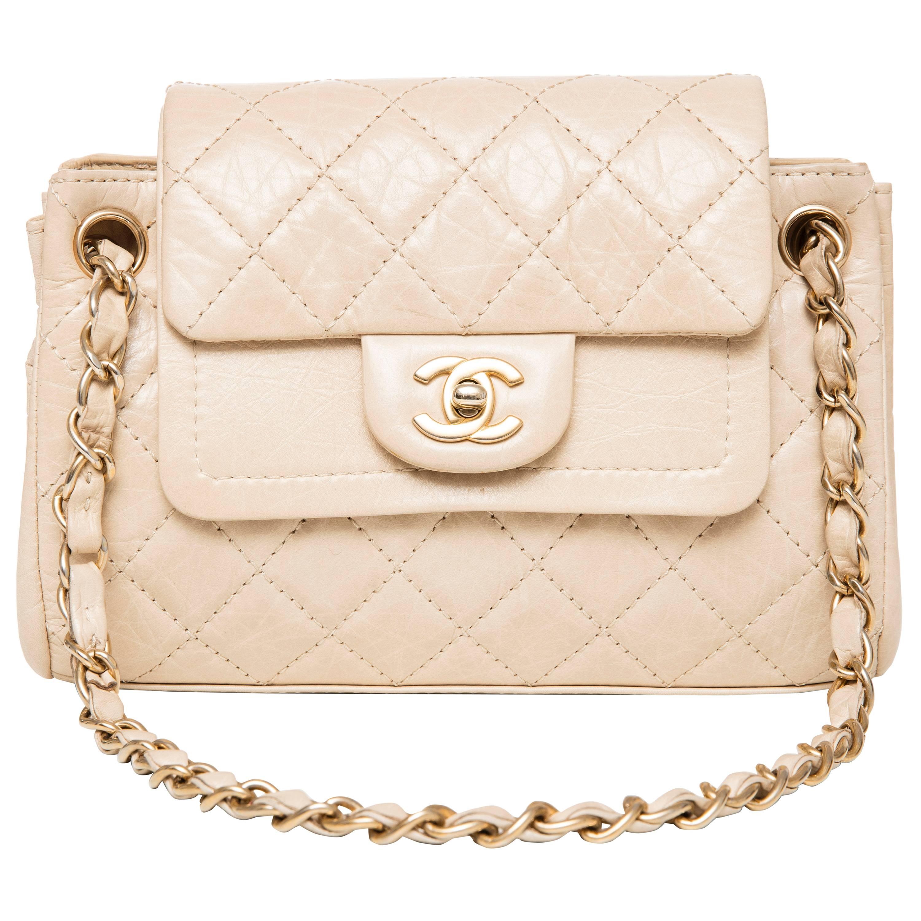 Chanel Beige Quilted Leather Sac Class Rabat Bag