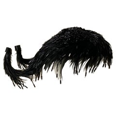 Used 1950s Evelyn - Chicago Unique Black Feather & Bugle Beaded Cocktail Hat 