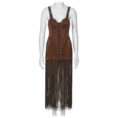 Jean Paul Gaultier Brown Corset Dress with Cone Bra and Fringed Hem, fw 1990