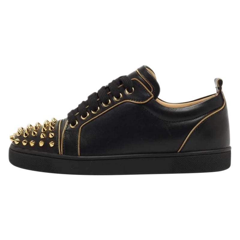 Christian Louboutin Black Leather Louis Junior Spikes Low Top Sneakers Size 36.5
