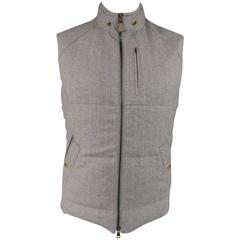 Men's BRUNELLO CUCINELLI 38 Grey Chalk Stripe Wool / Cashmere Quilted Vest