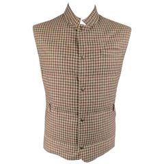 Men's BRUNELLO CUCINELLI 44 Khaki Brown & Red Plaid Wool / Cashmere Quilted Vest