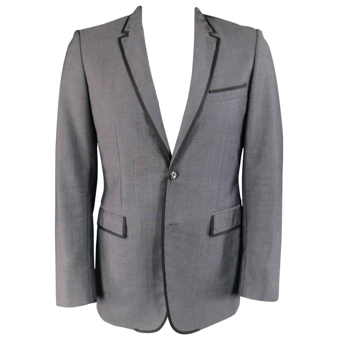 Men
s BURBERRY PRORSUM 40 Dark Gray Mohair Blend Black Ribbon Piping Sport Coat