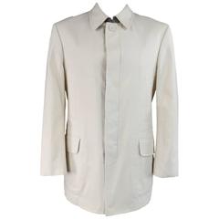 Men's BRUNELLO CUCINELLI 42 Cream Khaki Cotton Hidden Placket Coat