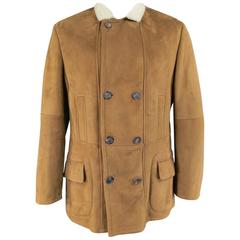 Men's BRUNELLO CUCINELLI 44 Tan Shearling Double Breasted Winter Coat