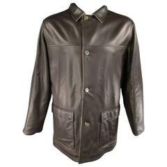 LORO PIANA 44 Chocolate Brown Leathe / Beige Cashmere Reversible Coat