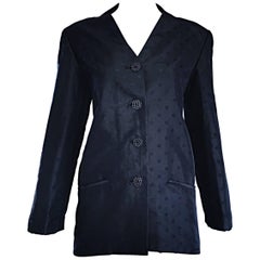 Geoffrey Beene Vintage Black Polka Dots 1990s 90s Classic Silk Jacket Blazer