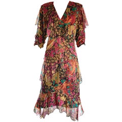 Holly’s Harp Incredible Vintage Size Large Boho Silk Chiffon Floral Dress