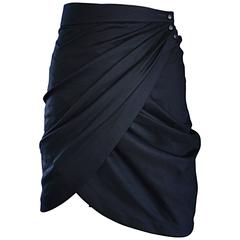 Vintage Thierry Mugler Black Cotton 1990s Asymmetrical Sexy Wrap Mini Skirt 38