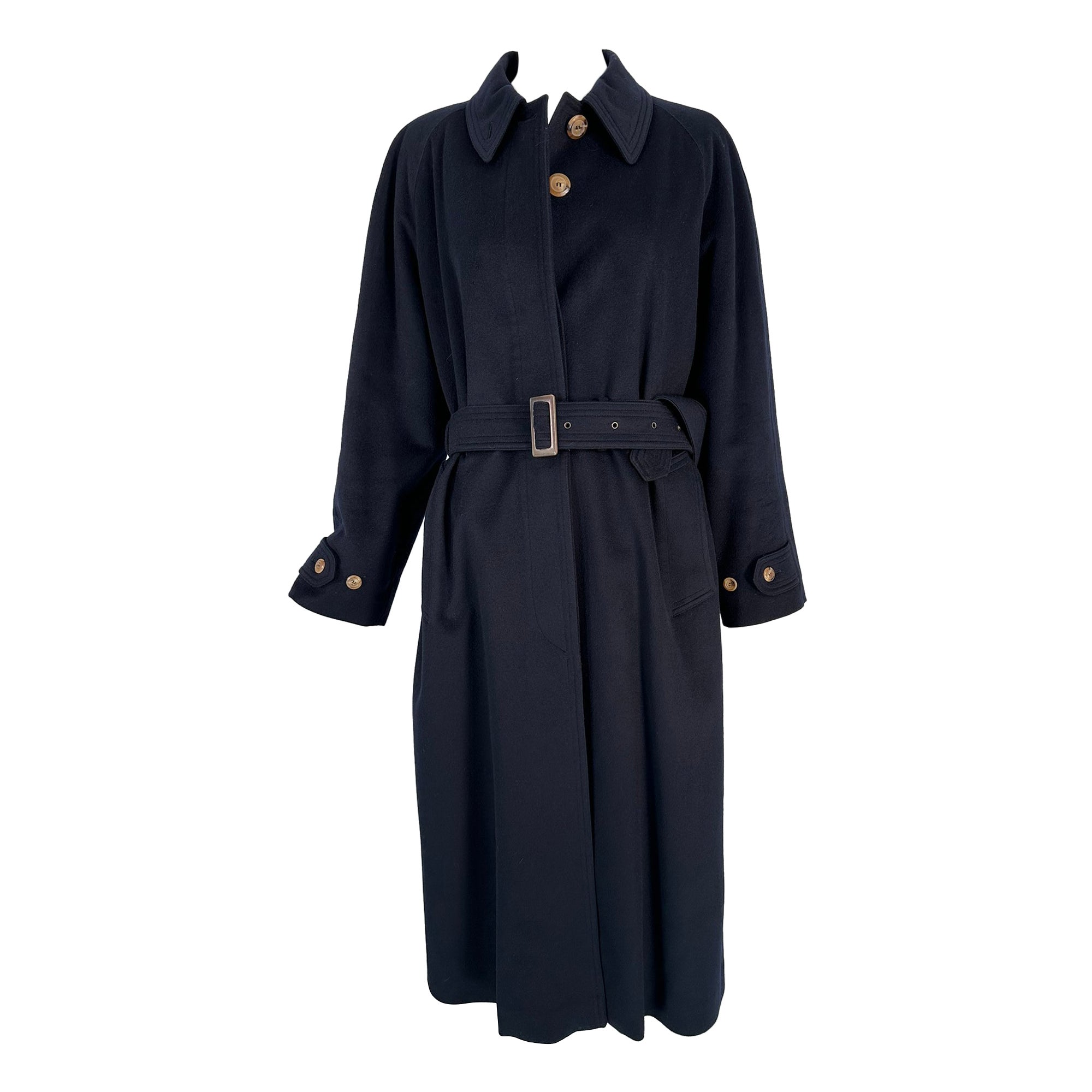 Giorgio Armani Classico Navy Blue Cashmere Raglan Sleeve Belted Over Coat  For Sale