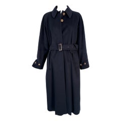 Giorgio Armani Classico Navy Blue Cashmere Raglan Sleeve Belted Over Coat 