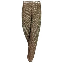 Valentino nude silk chiffon gold bead and silver sequin trousers 4