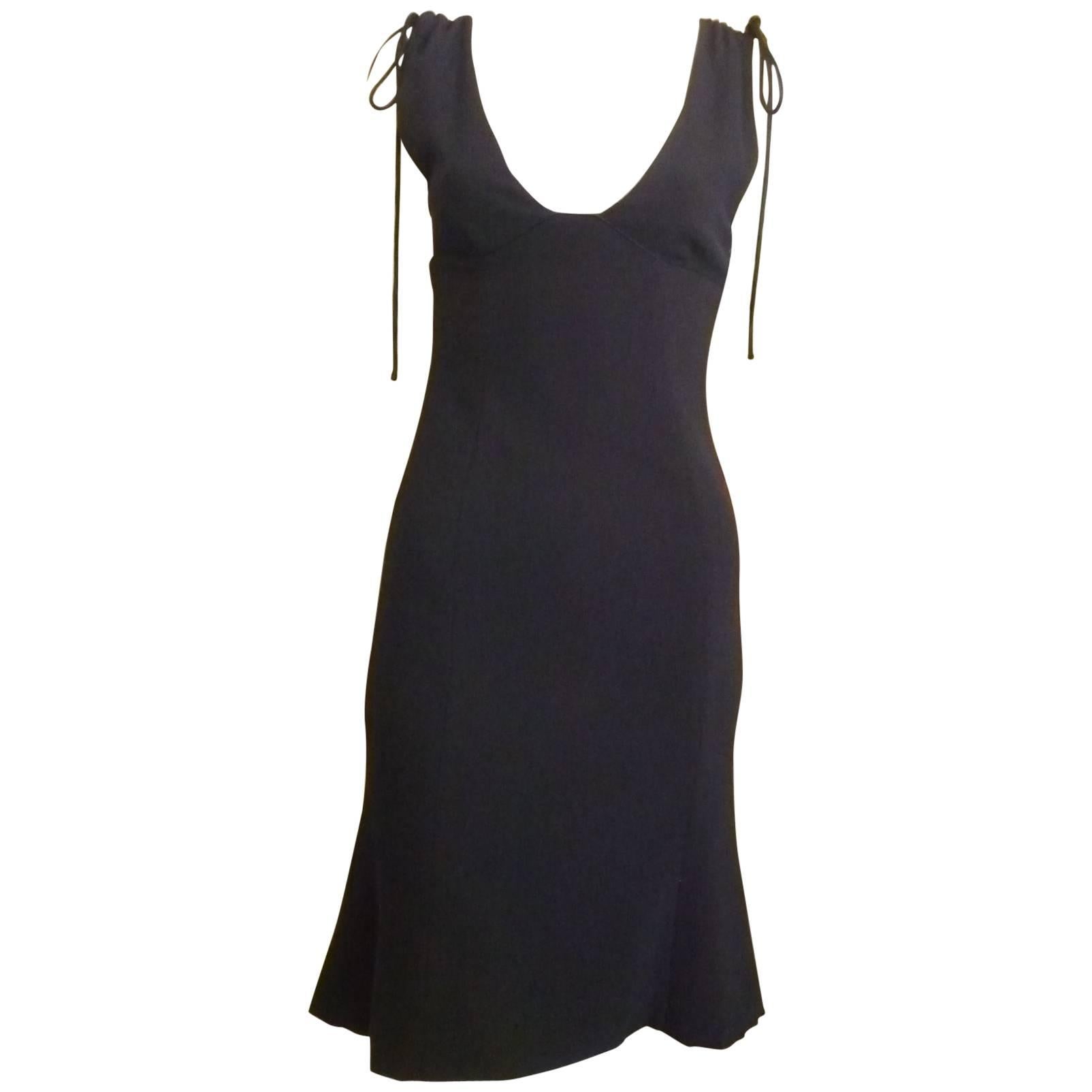 1990s Valentino Light Wool Navy Blue Dress (s)