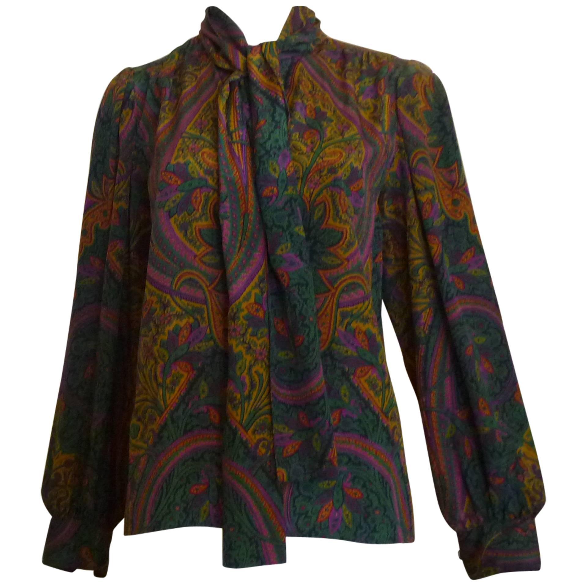 1980s Yves Saint Laurent RG Silk Paisley Blouse 36 Fr