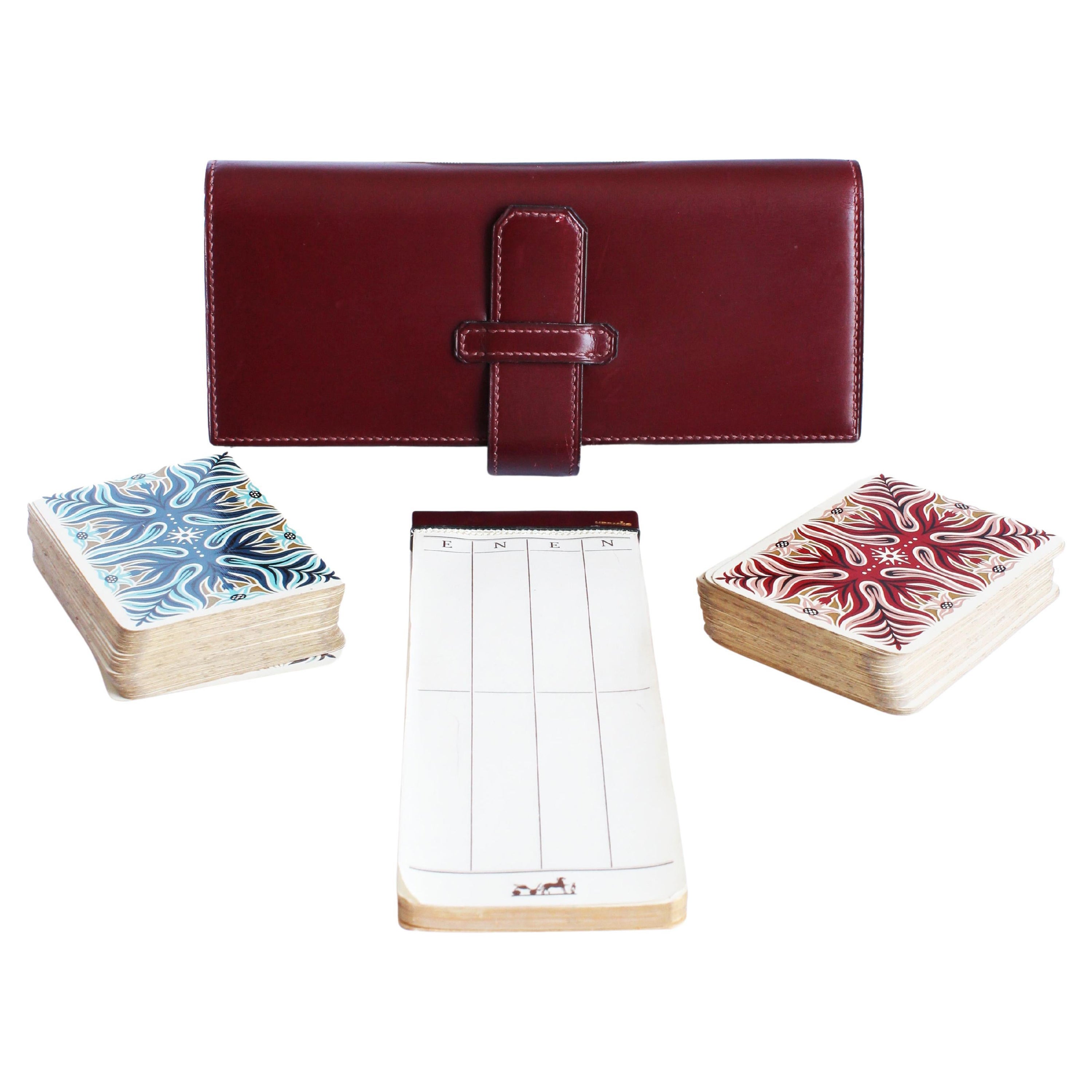 Hermes Leder Kartenspiel Etui mit Leder gebundenen pad + Spielkarten Vintage im Angebot