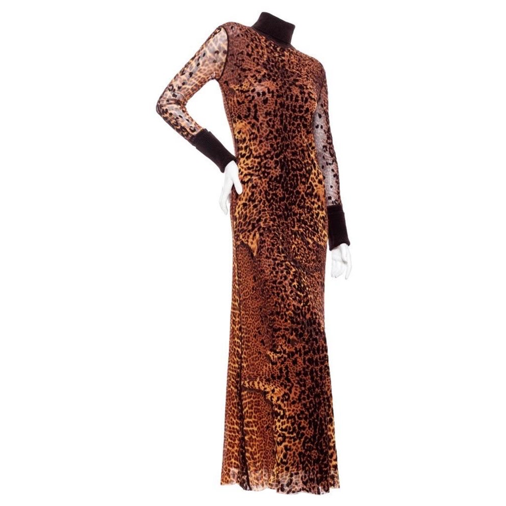 Jean Paul Gaultier 1990s Maille Femme Brown Mesh Leopard Two-Piece Set For Sale