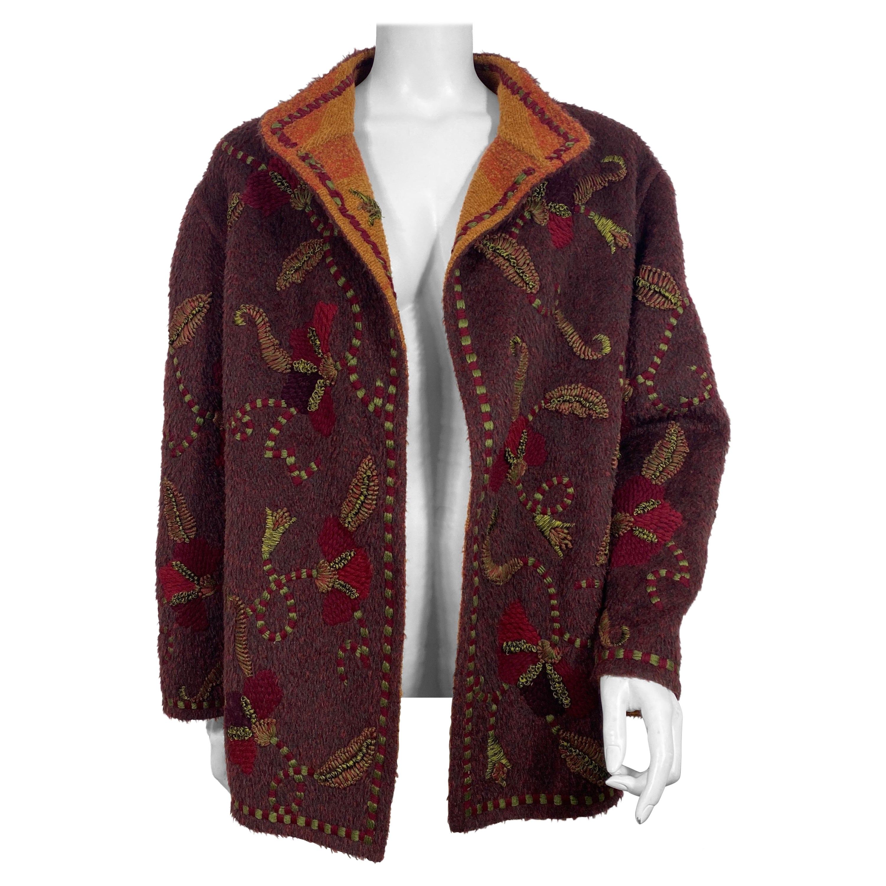 Oscar de La Renta Runway Fall 2000 Jewel tone Wool Embroidered Jacket-Size 6 For Sale
