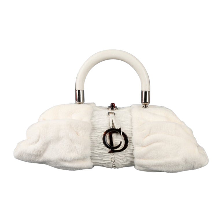 Christian Dior White Leather and Fur Handbag, 2008  For Sale