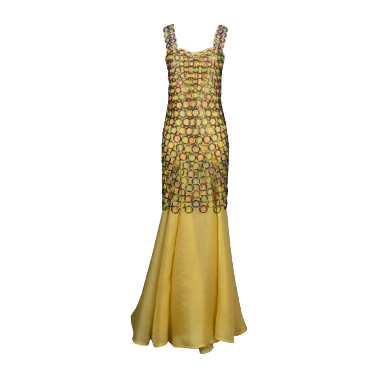 Paco Rabanne Evening Dress with Multicolored Metal Rings, 1990s For Sale