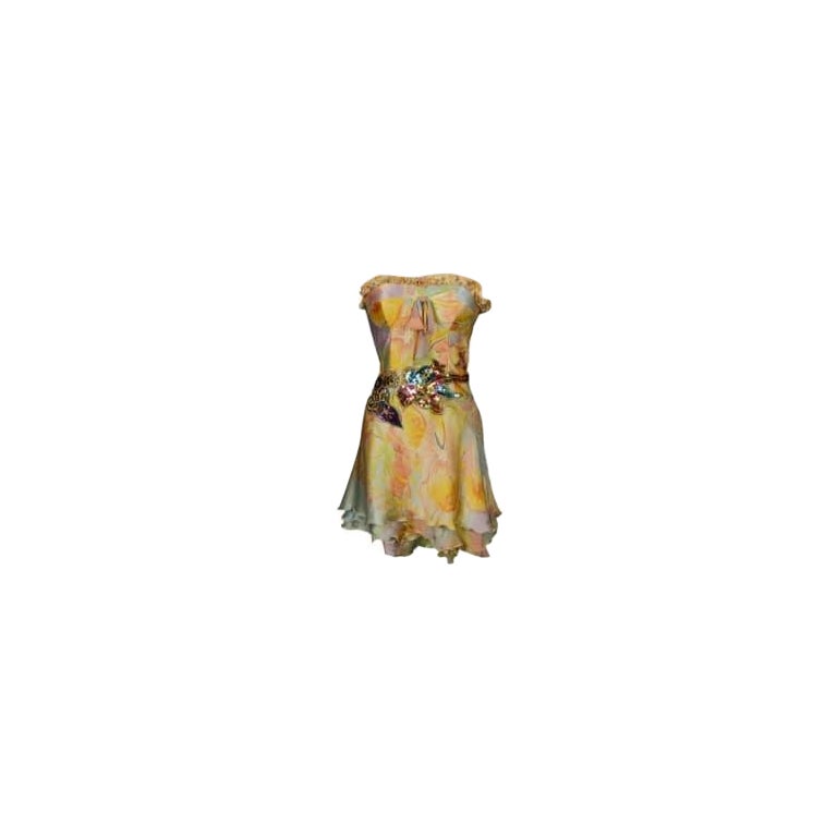 Christian Lacroix Short Dress in Silk embroidered, 1990s
