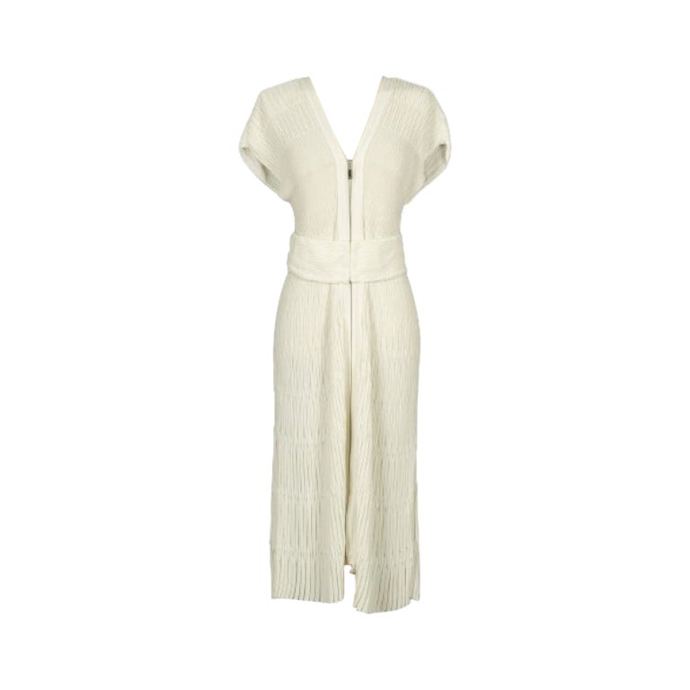 Chanel Kleid aus weißer Baumwollmischung mit Reißverschluss aus versilbertem Metall im Angebot