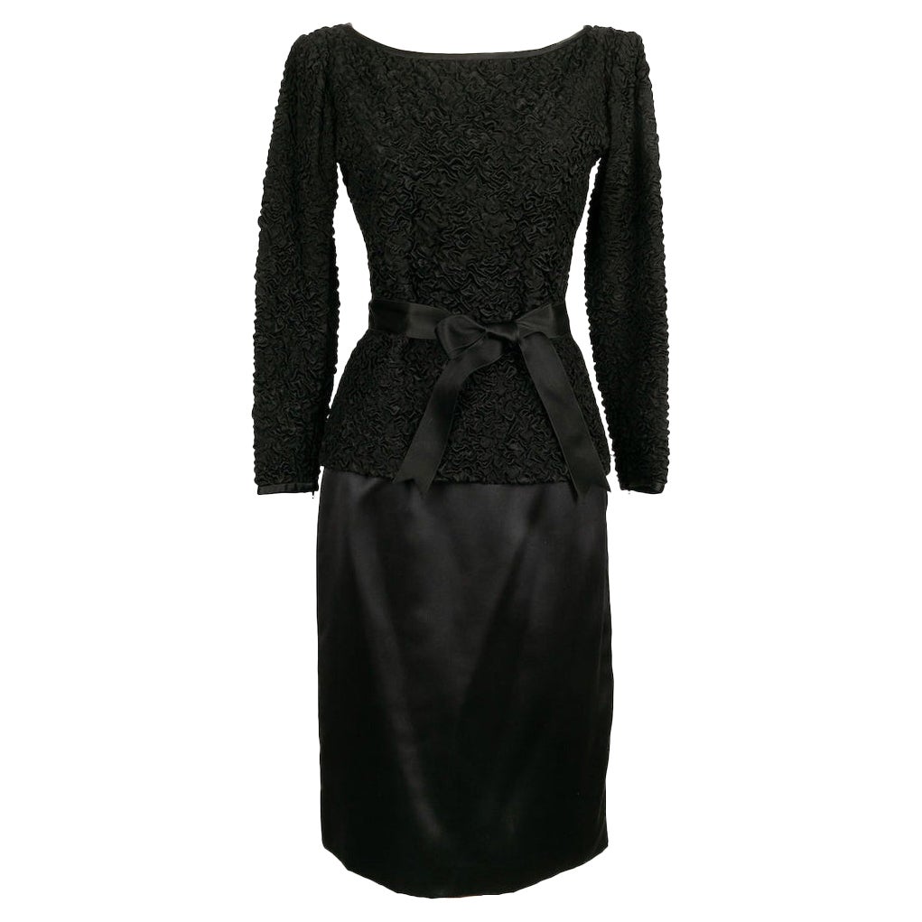 Yves Saint Laurent Black Silk Haute Couture Suit Set For Sale