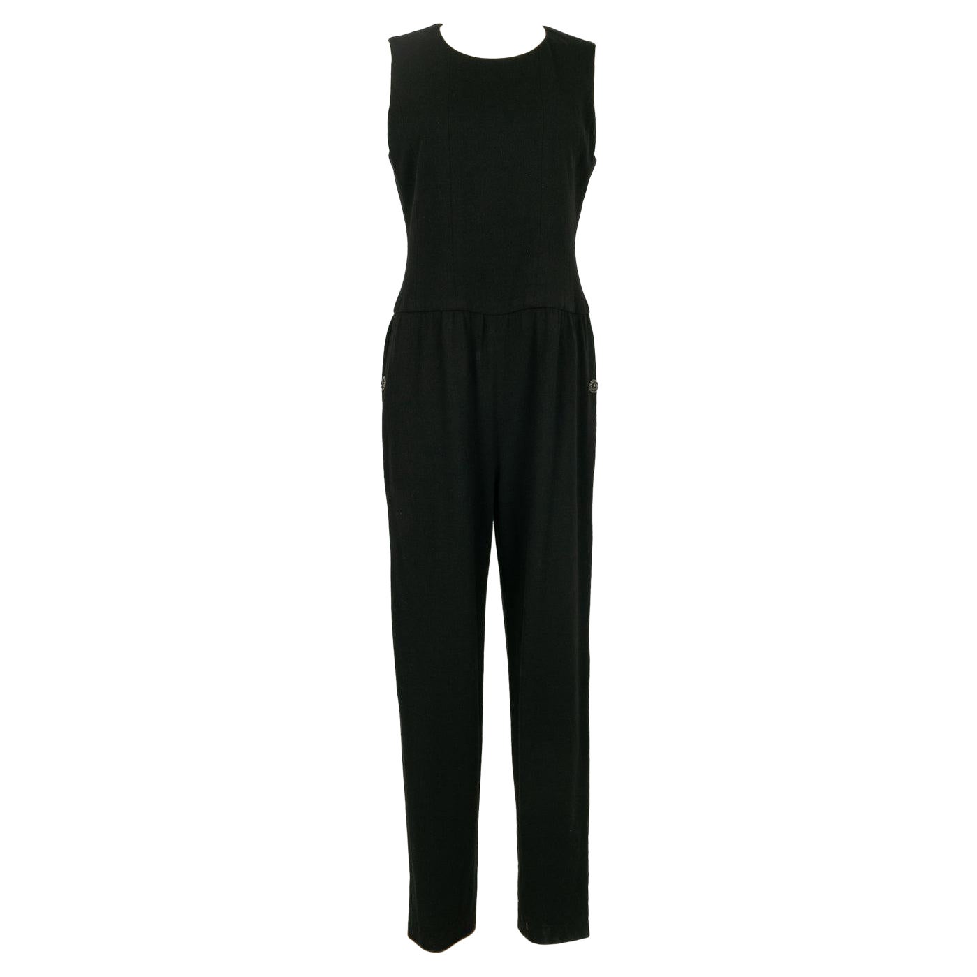 Chanel Black Woolen Jumpsuit with Silk Lining For Sale