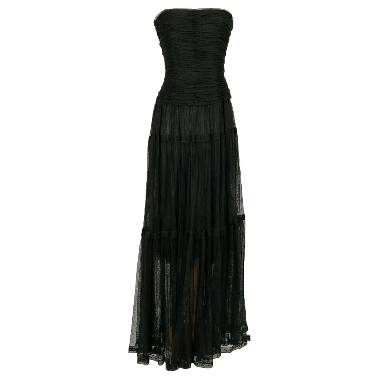 Chanel Langes Bustierkleid aus schwarzem Stoff mit Seidenfutter im Angebot