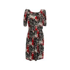 Robe en soie noire, blanche et rouge Yves Saint Laurent