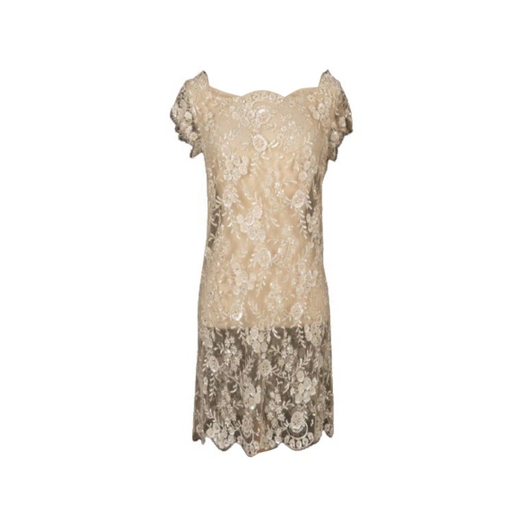 Valentino Off-White Tulle Dress Entirely Embroidered with Sequins For Sale