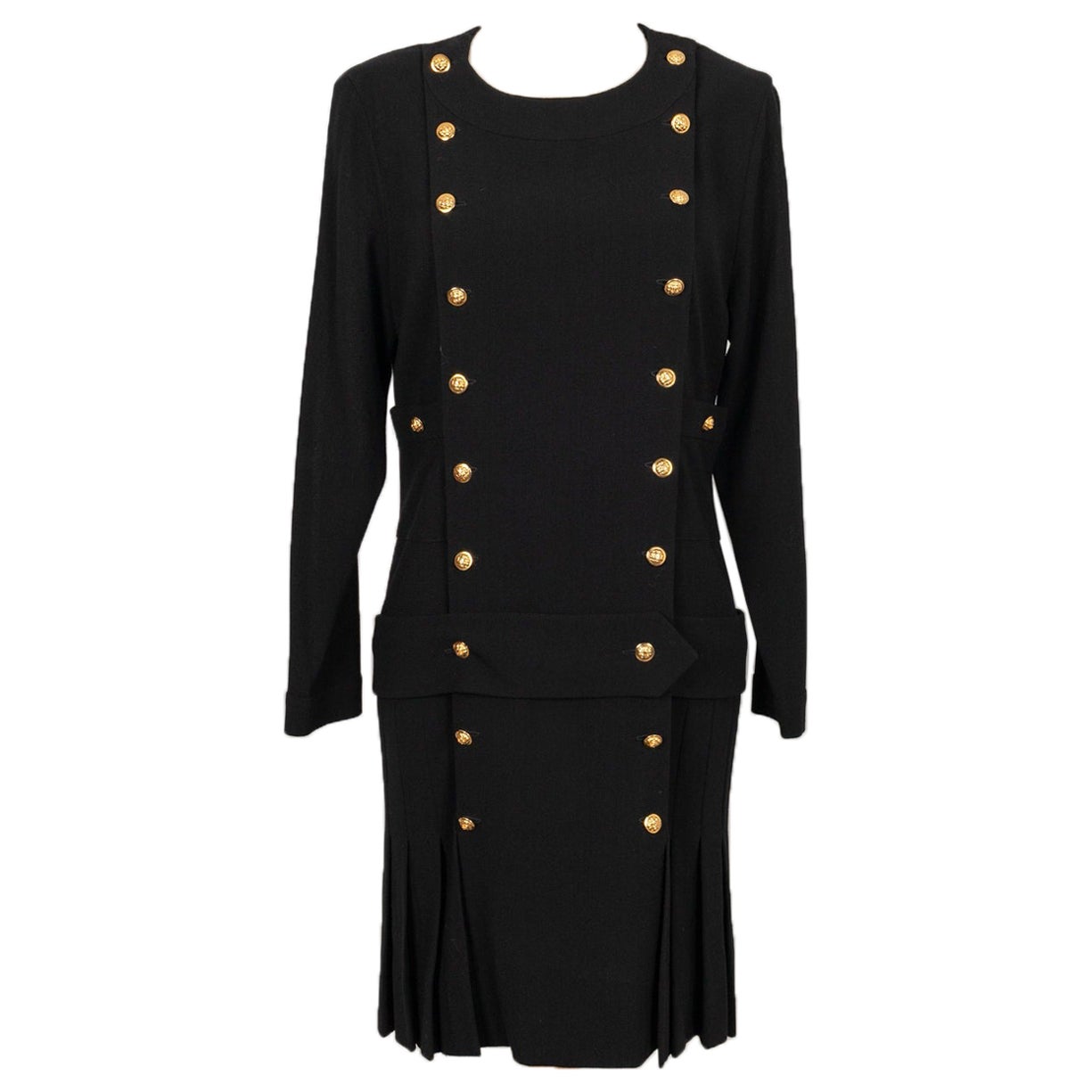 Chanel Langärmeliges Schwarzes Kleid, 1980er Jahre im Angebot