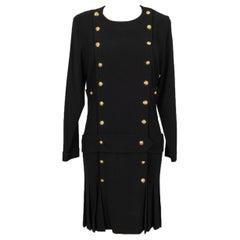 Used Chanel Long-Sleeved Black Dress, 1980S