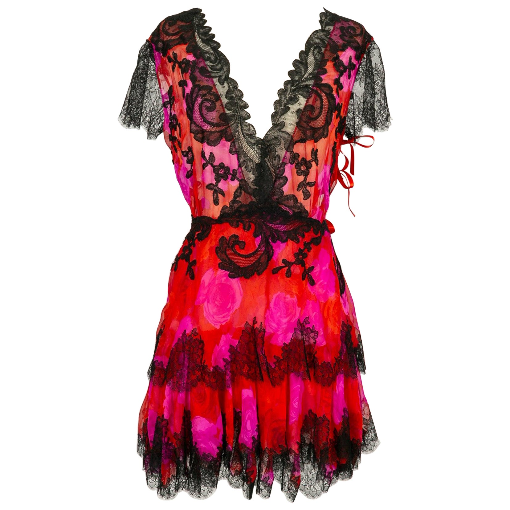 Christian Lacroix Haute Couture Dress in Silk Muslin and Lace For Sale