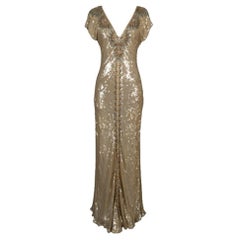 Jenny Packham Evening Dress Entirely Embroidered with Sequins and Costume Pearls
