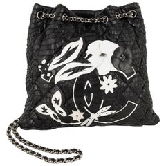 Chanel Black Exotic Leather and White Leather bag