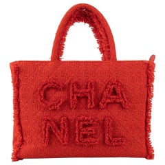 Chanel Red Tweed Shopping Bag with Golden Metal Elements, 2019