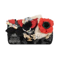 Chanel Black Silk Shantung Timeless Bag Printed with Grey Flowers, 2010