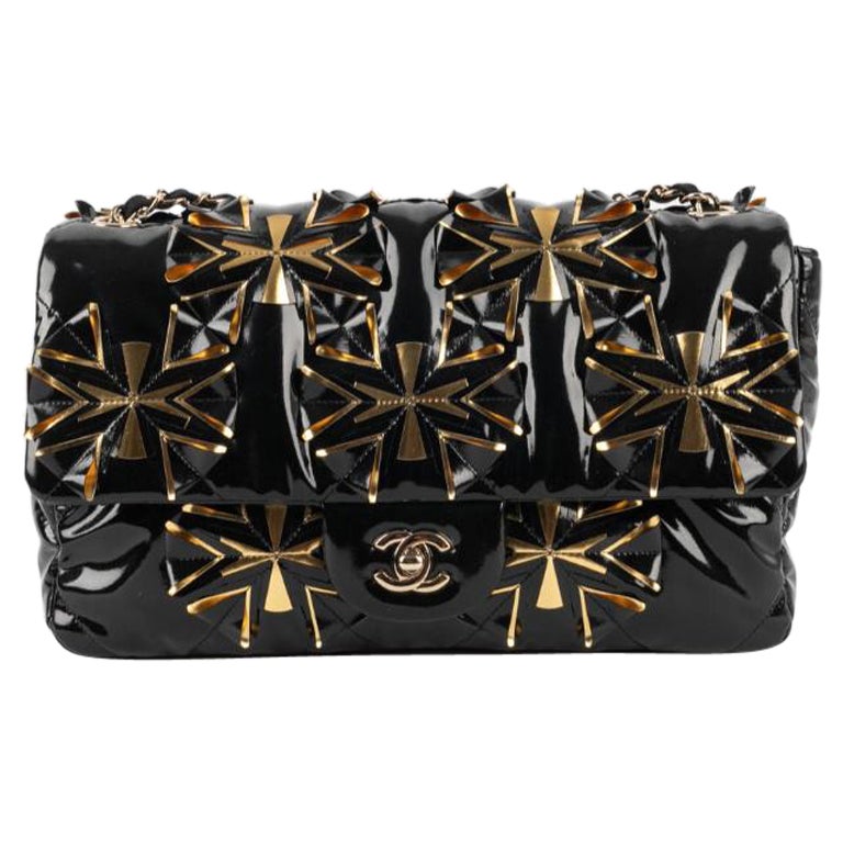Chanel Black and Golden Flexible Patent Leather Timeless Bag, 2019
