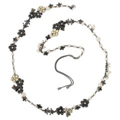 Chanel Silvery Metal Flower Necklace with Costume Pearls and Resin, 2012
