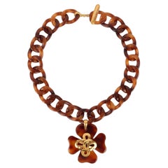 Chanel Golden Metal Necklace with Tortoiseshell Bakelite, 1995