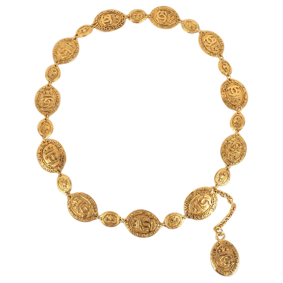 Chanel Golden Metal Belt with Engraved Medallions, 1980s