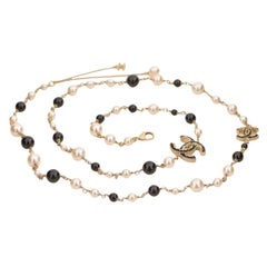 Chanel Perle Emaille CC Lange Halskette Schwarz Gold