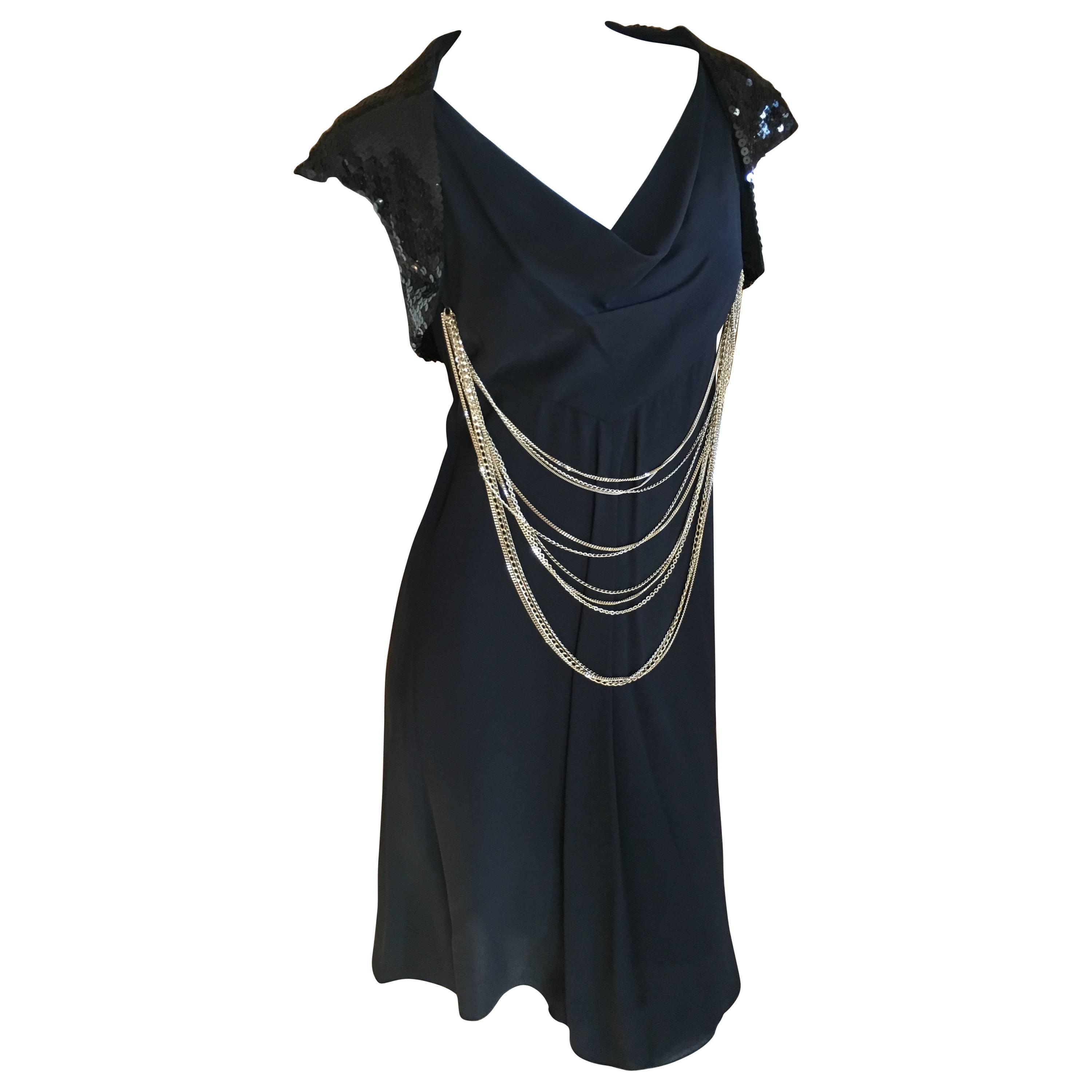 Chanel Little Black Sequin and Chain Embellished Cocktail Dress Size 38