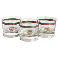 Gucci Cocktail Glasses with Silver Base GG Logo Webbing 3pc Set Barware Used