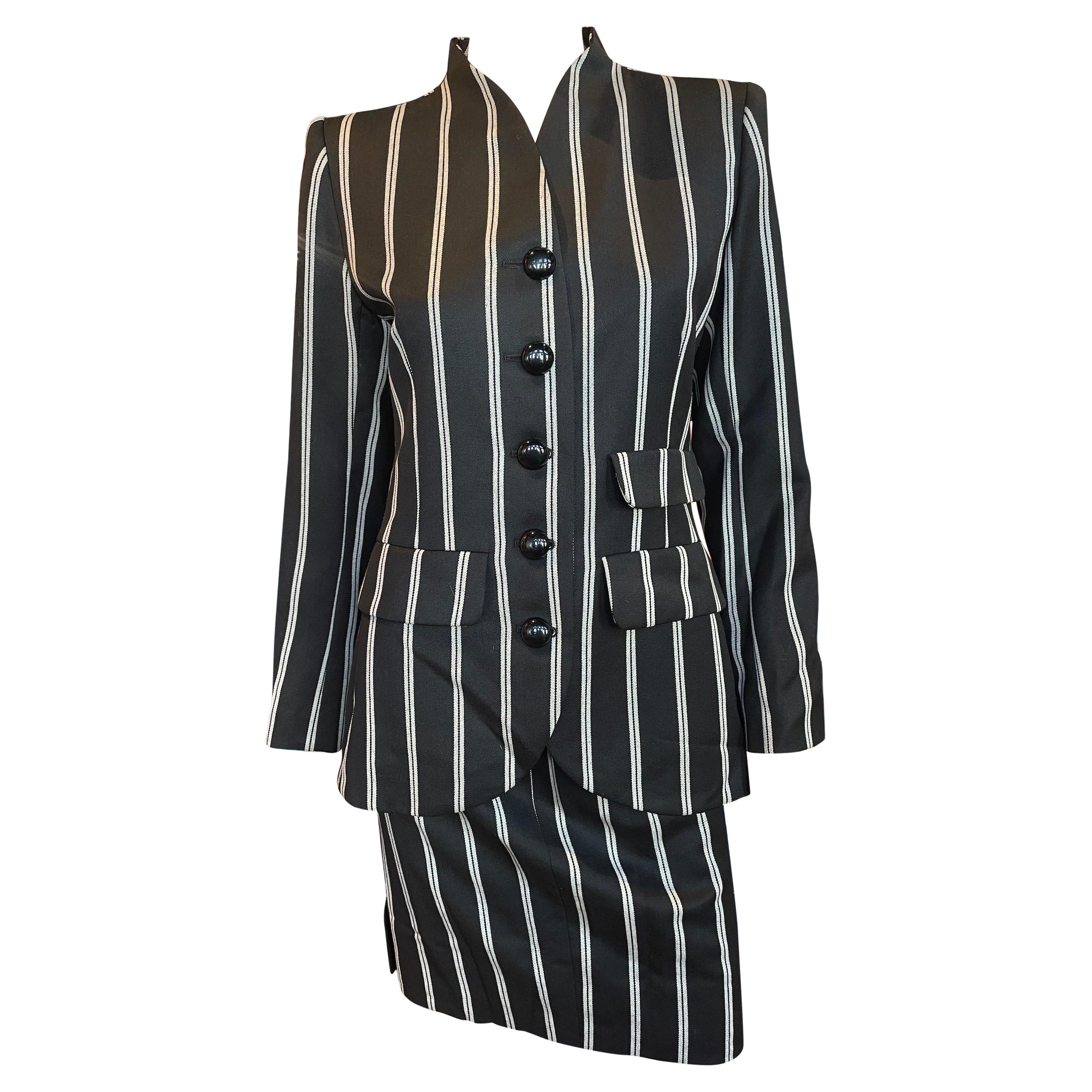 1980s Yves Saint Laurent Pin Striped Blazer and Skirt 