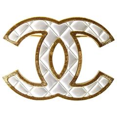 Chanel 2016 Brushed Silvertone Quilted CC Brooch Pin