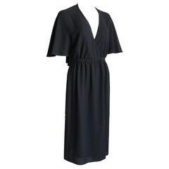 Retro Halston Halter Dress Silk Wrap Style Attached Angel Sleeve Capelet 70s 